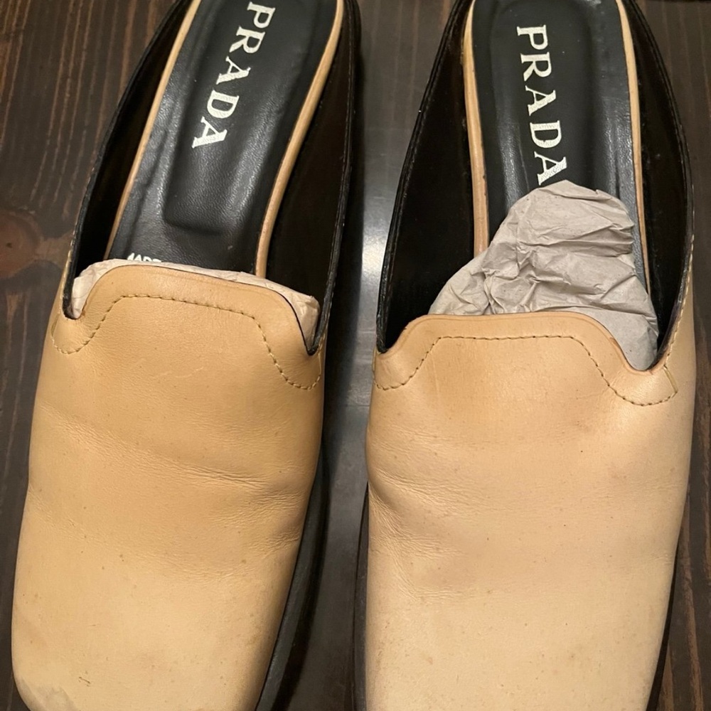 Prada womens Beige Leather Slip-On Loafers-see photos